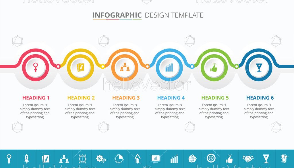 Business process infographic template design with 6 steps and 16 extra ...