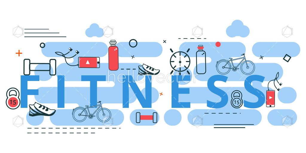 Health And Fitness Concept Graphic With Equipment Vector Illustration