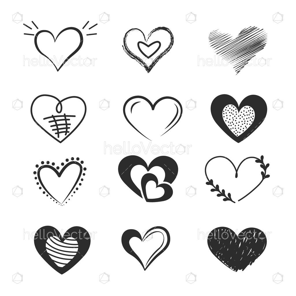 Doodle hearts, hand drawn love heart collection - Download Graphics ...