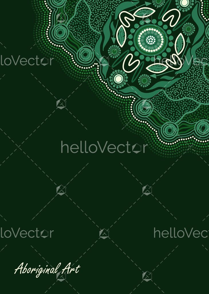 Aboriginal work on green poster background - Download Graphics & Vectors