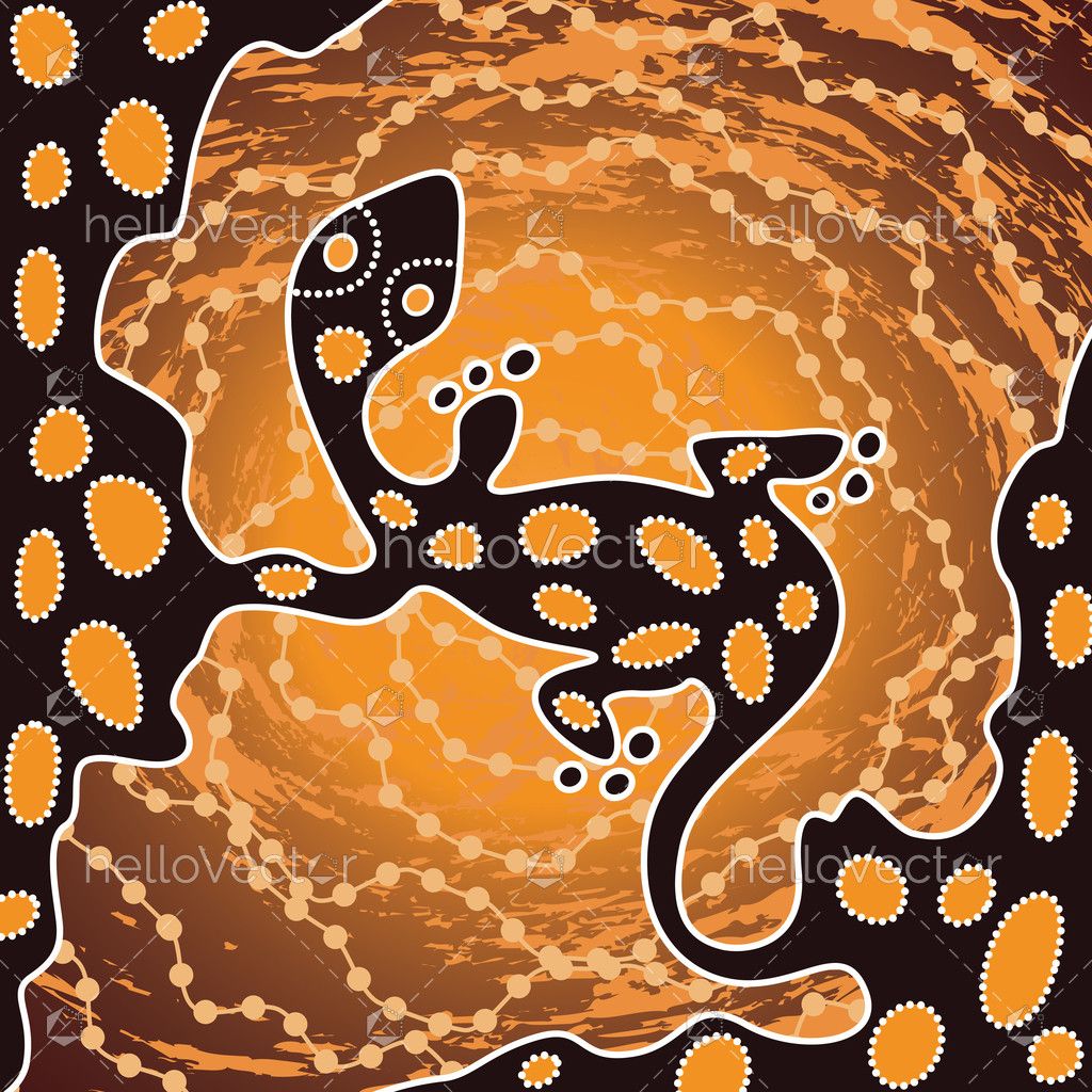 Aboriginal art vector background with lizard. - Download Graphics & Vectors