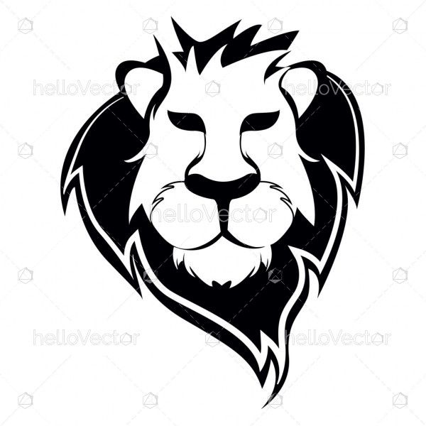 Lion face black and white - Vector Illustration 