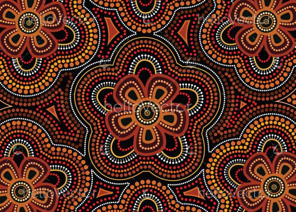 Aboriginal dot art vector seamless flower pattern background.