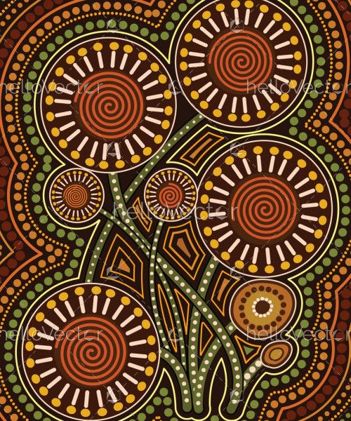 Aboriginal dot art vector painting with flowers - Download Graphics ...