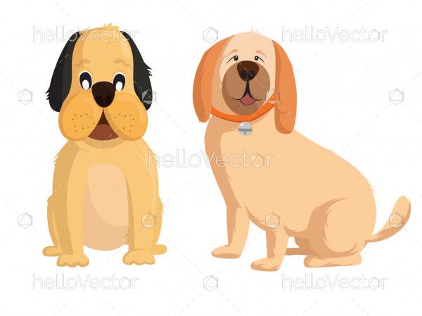 Vector set of different two dog breeds, Dog illustration in flat style