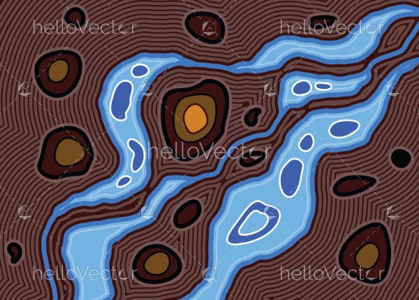 River, Aboriginal art vector painting with river