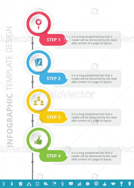 Business process infographic template design with 4 steps and 16 extra icons - Vector Illustration