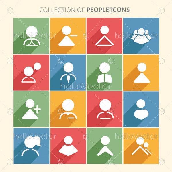 People icon collection with shadow in trendy flat style isolated on colorful background.