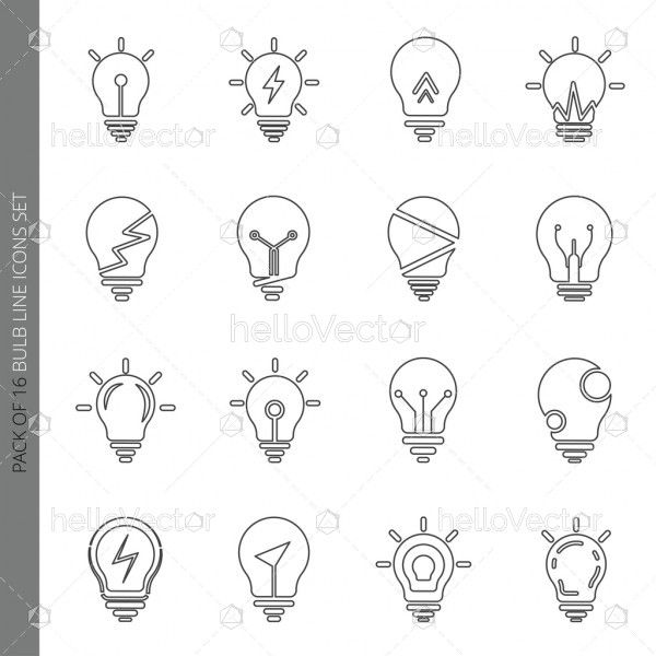 Light bulb icons collection in modern thin line style isolated on white background.