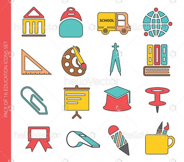 Education colored icons collection in trendy flat style isolated on white background.
