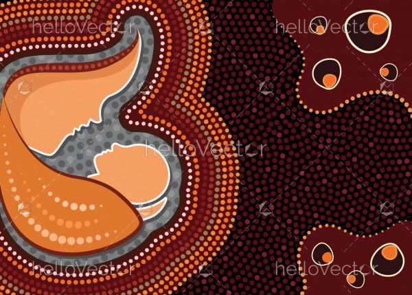 Aboriginal dot art vector painting - Mother and child concept