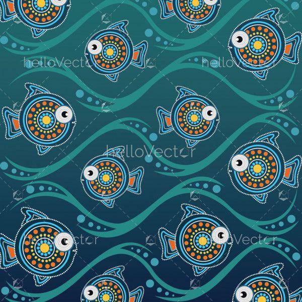 Dot art landscape vector background with fish.