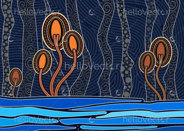 Aboriginal art vector painting with tree, Nature concept