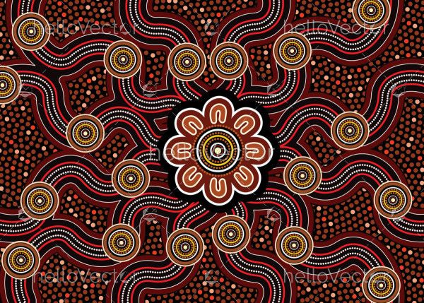 Illustration based on aboriginal style of dot  background.