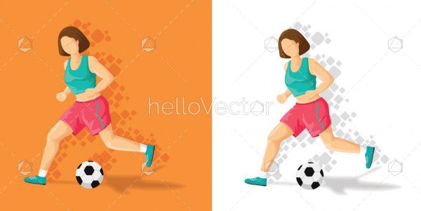 Illustration of sports girl cartoon playing with football - Vector