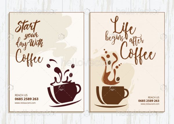 Coffee shop flyer templates design with graphics and text.