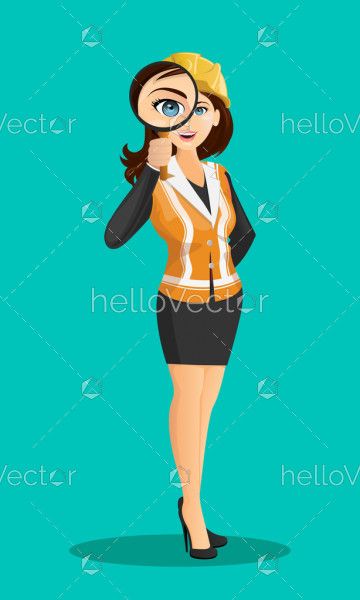 Cartoon girl with magnifying glass - Vector illustration