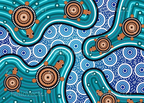 Aboriginal dot art vector painting with turtle.