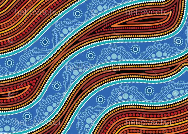 Aboriginal dot art vector painting - River and land concept