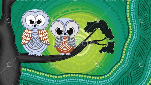 Aboriginal dot art vector painting with owls