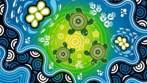Aboriginal dot art vector painting with turtle.