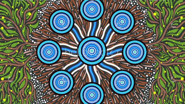 Illustration based on aboriginal style of painting. Connection concept
