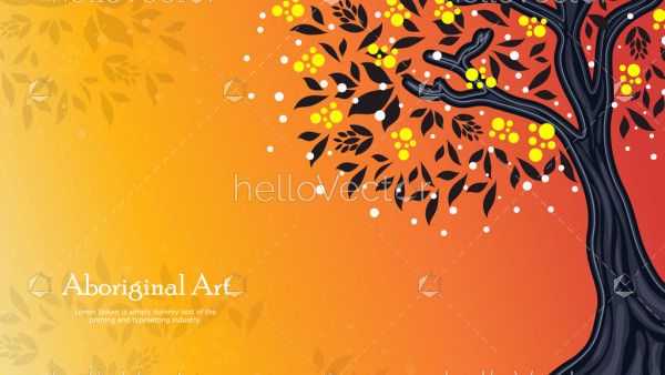 Aboriginal art vector banner with tree, Nature concept