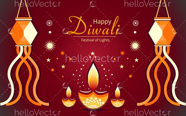 Happy Diwali vector decorative banner.
