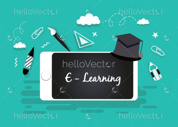 E - learning concept design banner - vector illustration