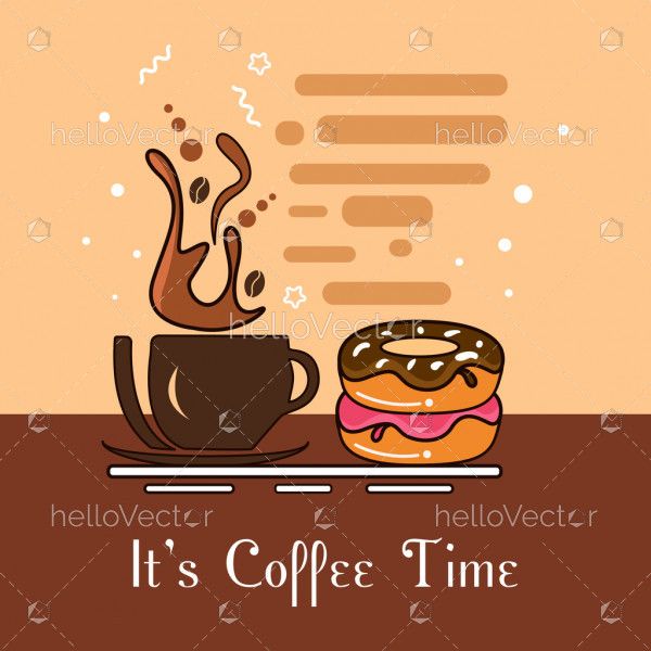 Delicious coffee and donuts - vector illustration