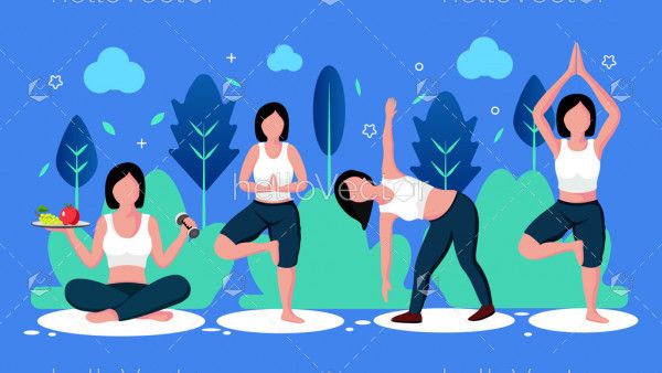 Girls doing exercises, Health and fitness concept graphic
