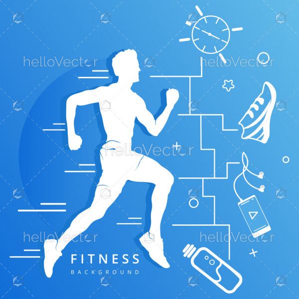 Abstract silhouette of man runner on blue background