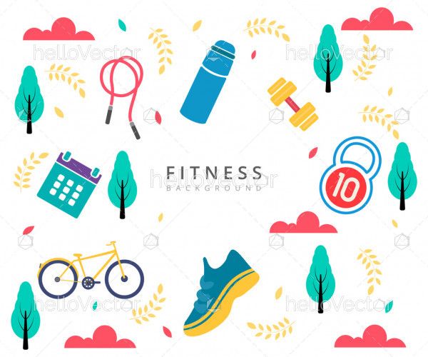 Fitness and diet pattern background with healthy lifestyle icons