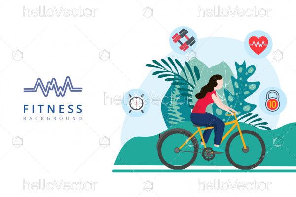 Healthy lifestyle, woman riding bicycles - Vector illustration