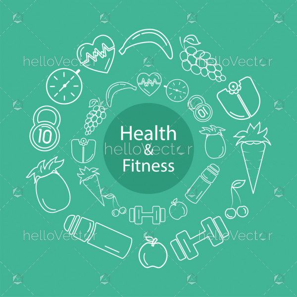 Fitness vector round graphic design with healthy lifestyle line icons