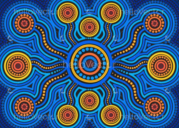 Illustration based on aboriginal style of dot background. Connection concept