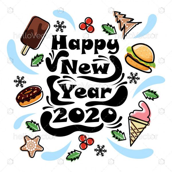Happy new year 2020 food banner background