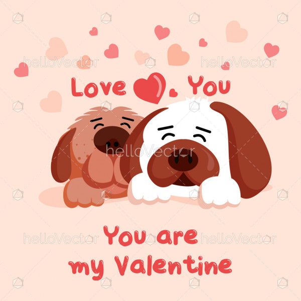 Cute dogs couple cartoon, Valentine's day graphic design - Vector illustration