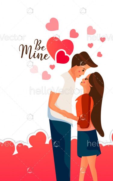 Cartoon couple in love celebrating valentines day - Vector Illustration