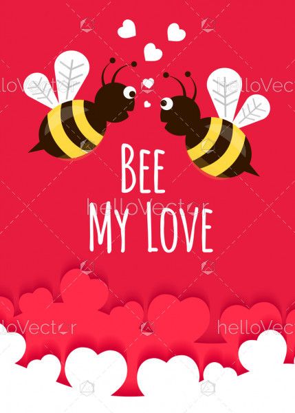Cute bee couple cartoon, Valentine's day graphic design - Vector illustration
