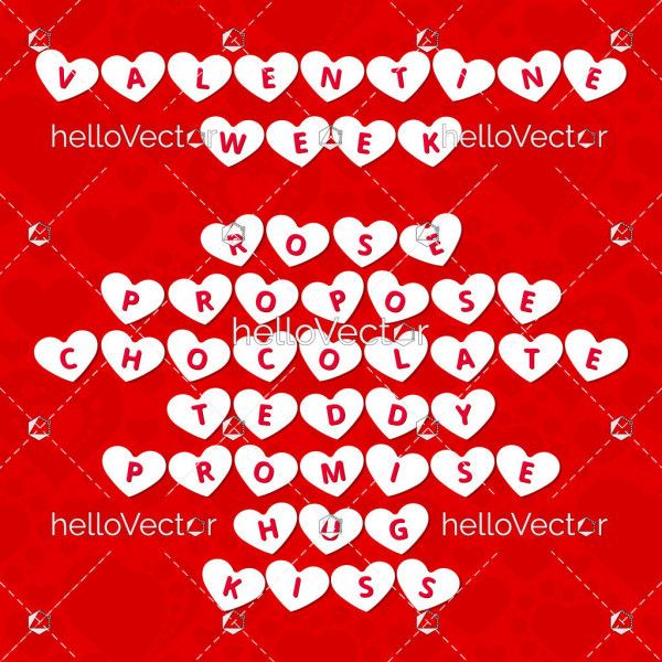 Valentine's week days, greeting card design - Vector Illustration