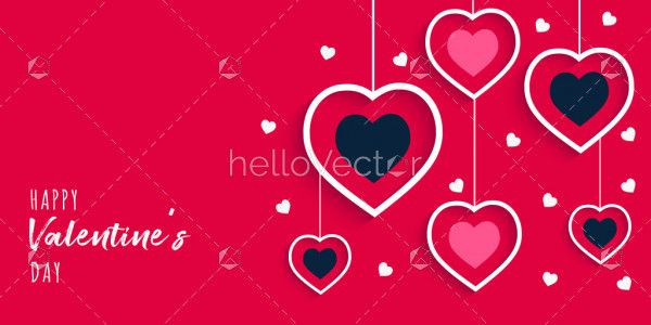Valentine's day background with hanging hearts and typography - Vector illustration