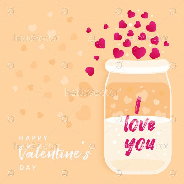 Hearts in a Glass Jar with I Love You typography, Valentine's day graphic - Vector Illustration
