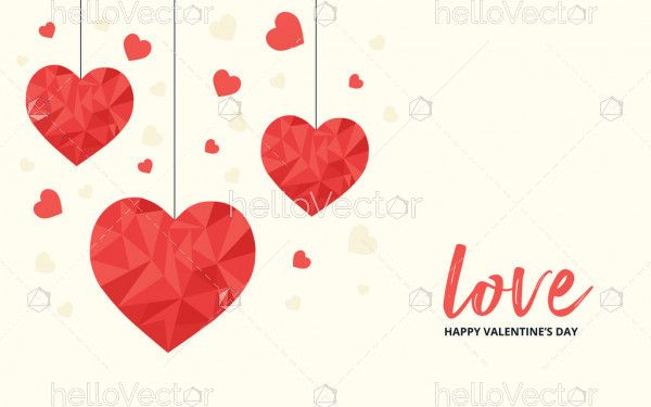 Love background with hanging hearts, greeting card design - Vector Illustration