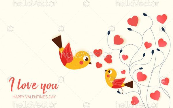 Cute birds in love, Valentine's background - Vector Illustration