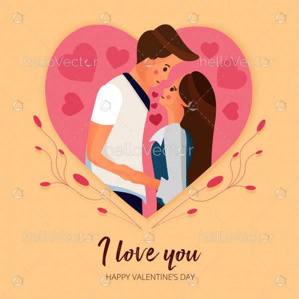 Cute cartoon couple in love, Valentine's background - Vector Illustration
