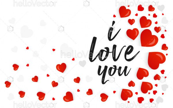 Red hearts pattern with I Love You text, Love banner background - Vector Illustration