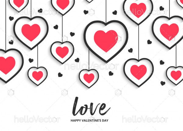 Hanging hearts, Valentine's background - Vector Illustration