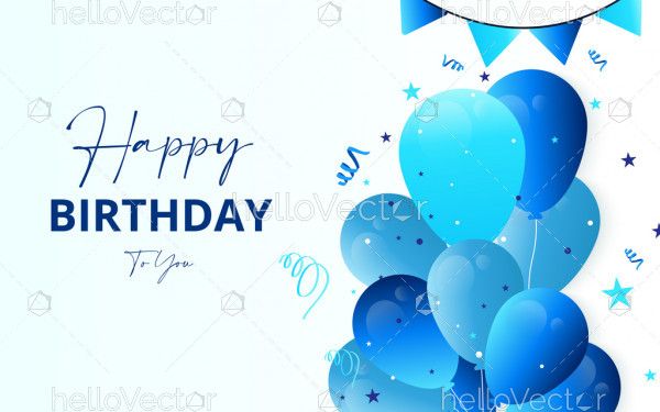 Birthday background with blue balloons and text - Vector Illustration