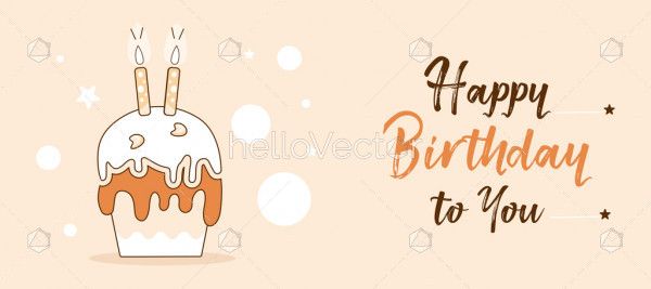 Minimal style birthday banner with cake and typography - Vector Illustration